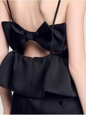 Sandro Black Satin Bow-Back Camisole